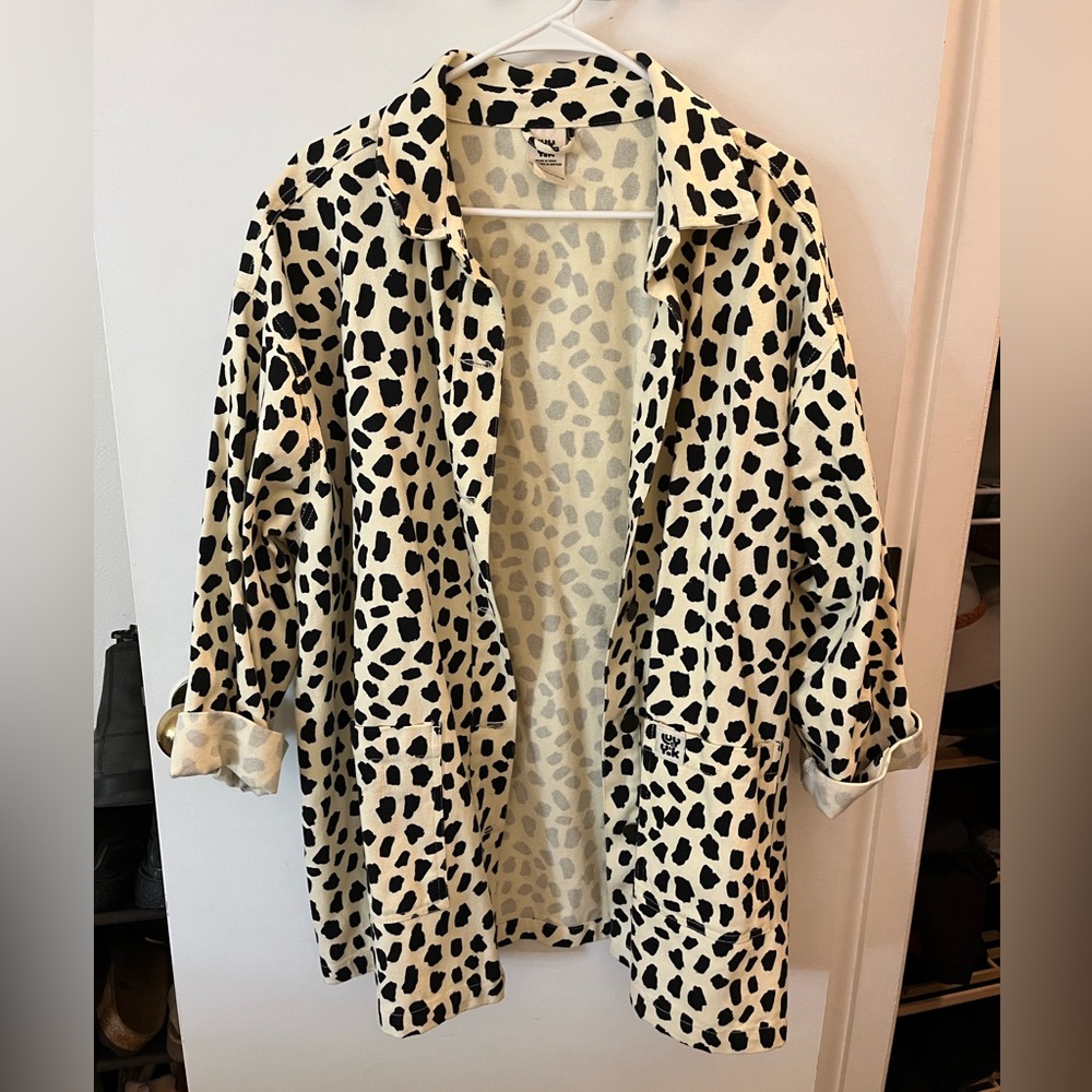 Oversized Black and White Lucy & Yak Coat in Organic Twill